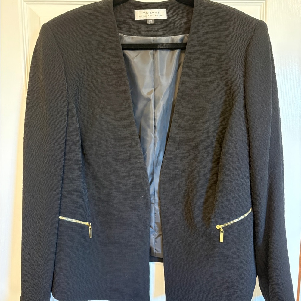 Tahari Black Open Front Blazer with Gold Zippers - NWOT
